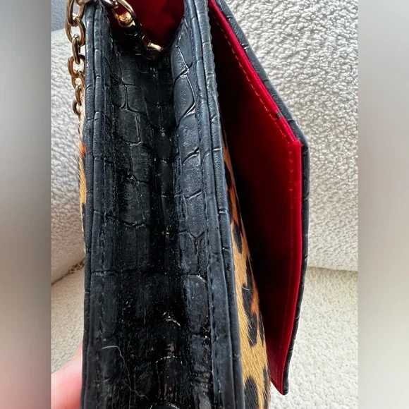 Black Label by Chico's Leopard Print Clutch/Shoulder Bag